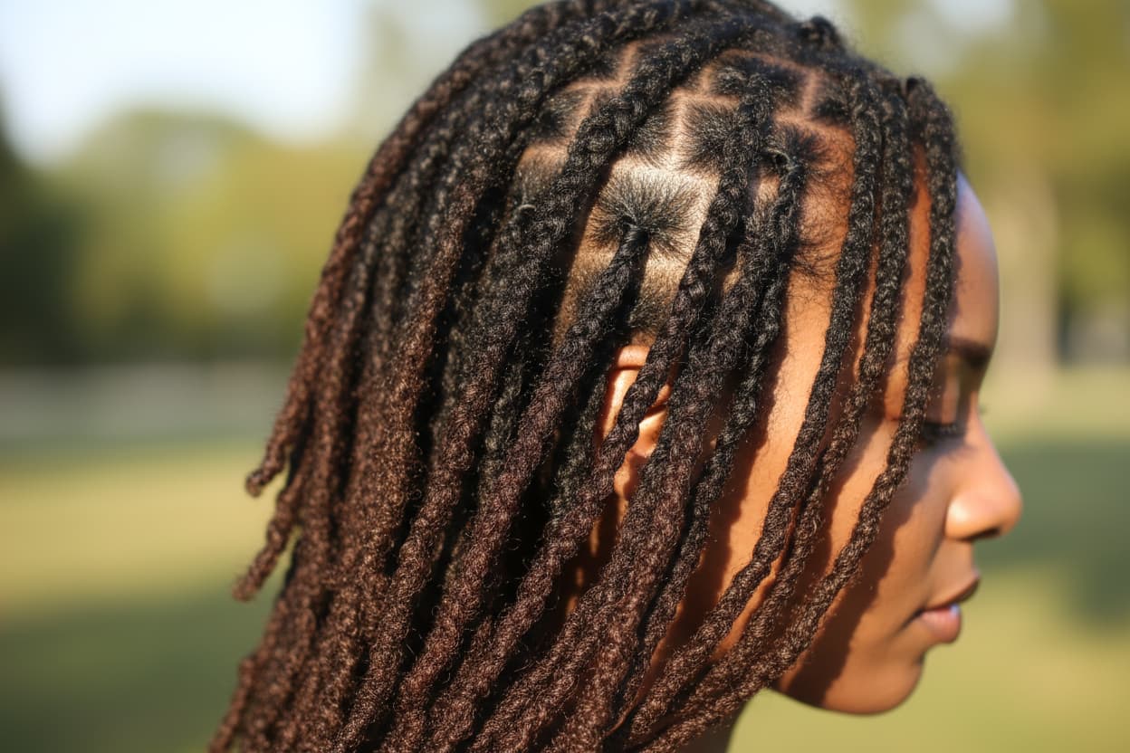 Person with braided hair in a natural setting